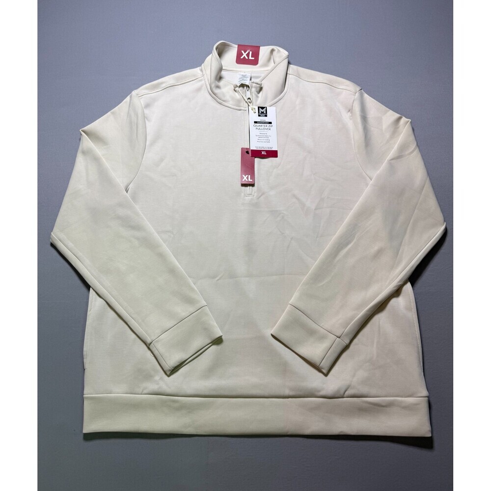 NWT Member's Mark Quarter Zip Pullover Sweatshirt Men's XL Beige Long Sleeve
